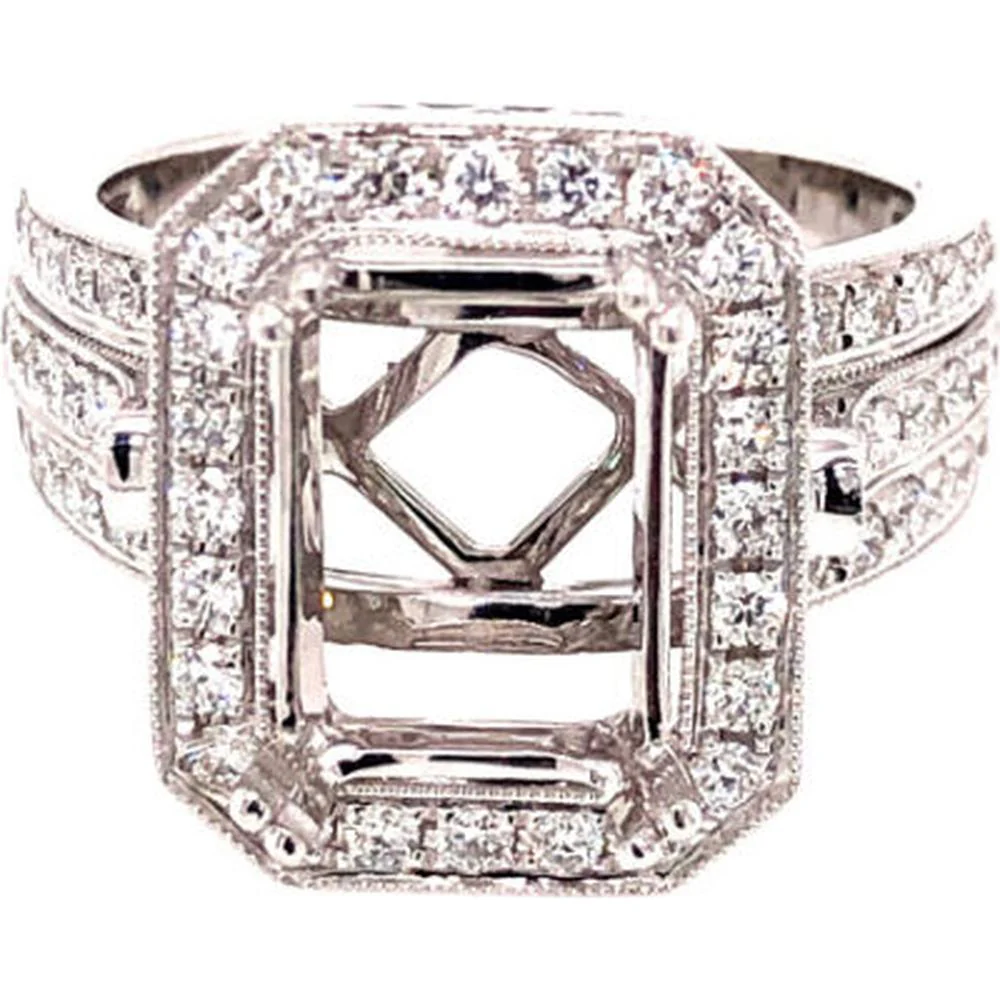 18K White Gold Diamond Halo Semi-Mount Ring with Split Shank Design by Afarin