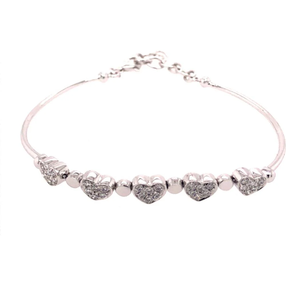 18K White Gold Diamond Heart Motif Bangle Bracelet by Afarin