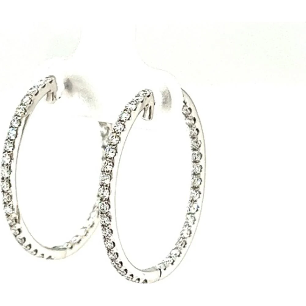 18K White Gold Diamond Hoop Earrings by Afarin