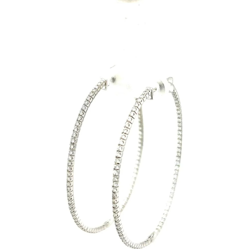 18K White Gold Diamond Hoop Earrings by Afarin