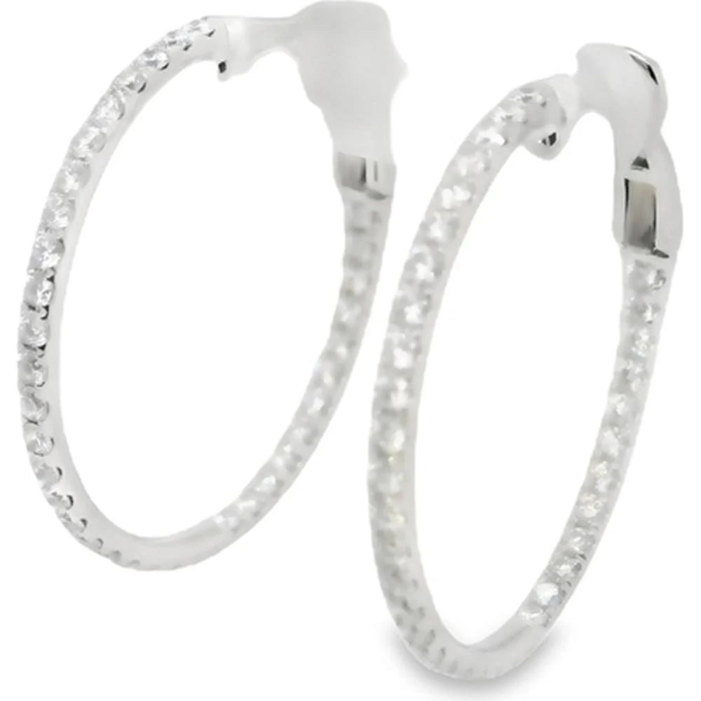 18K White Gold Diamond Hoop Earrings with Round Diamonds by Afarin
