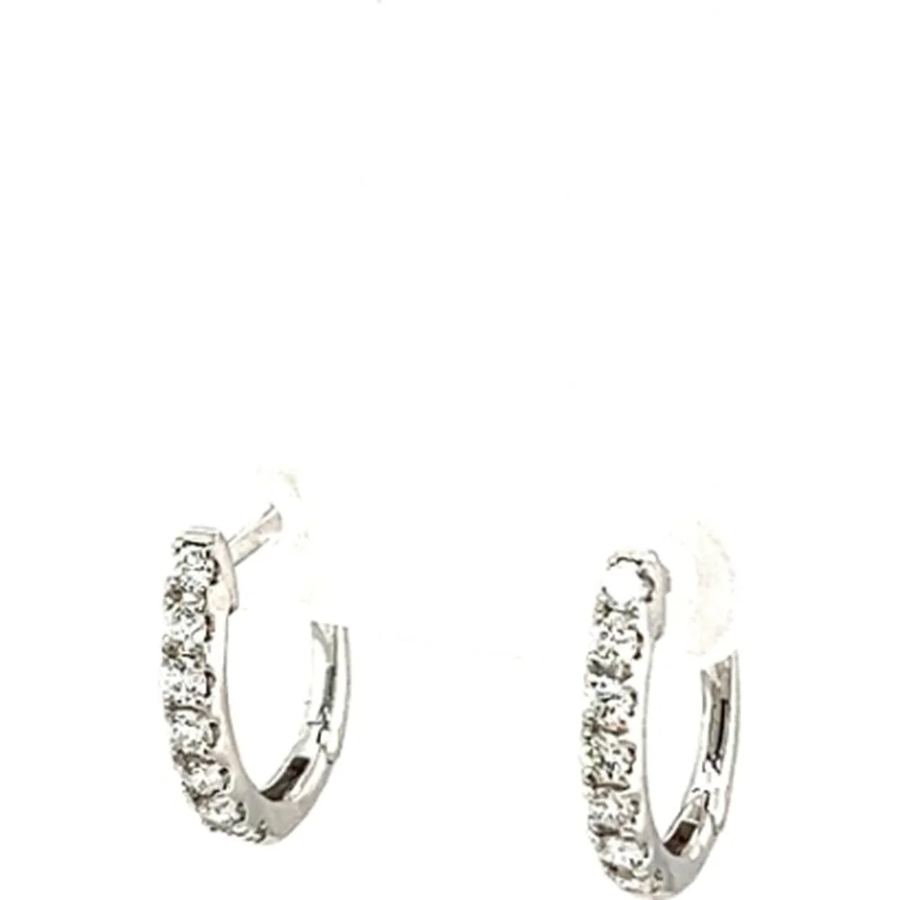 18K White Gold Diamond Huggie Earrings by Afarin