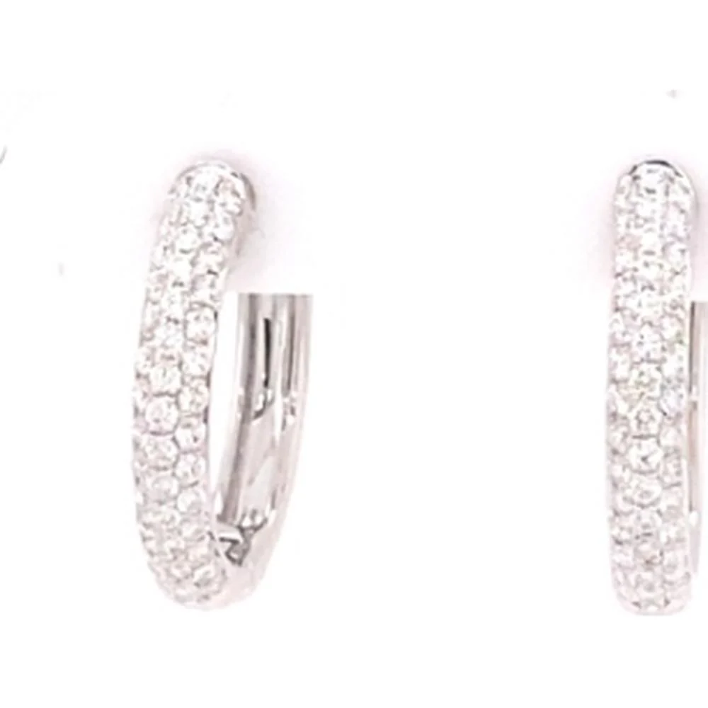 18K White Gold Diamond Huggie Earrings with Round Diamonds by Afarin