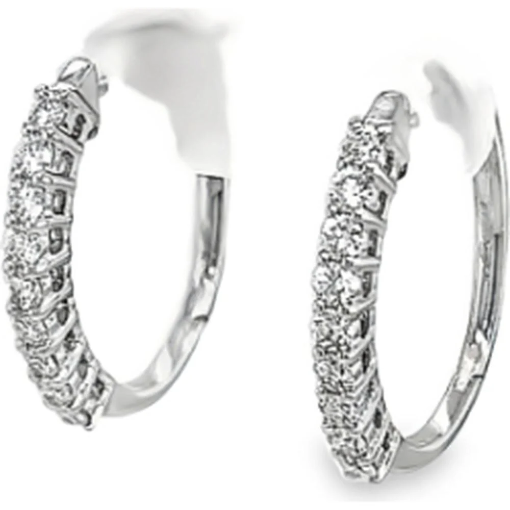 18K White Gold Diamond Huggie Hoop Earrings by Afarin