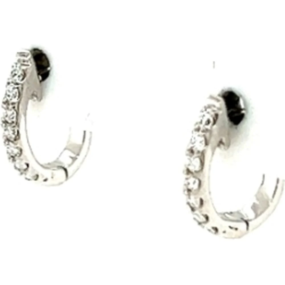 18K White Gold Diamond Huggie Hoop Earrings by Afarin
