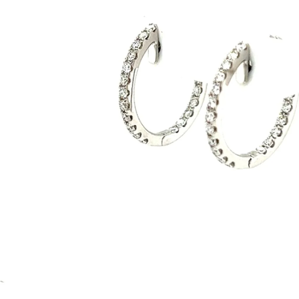 18K White Gold Diamond Huggie Hoop Earrings by Afarin