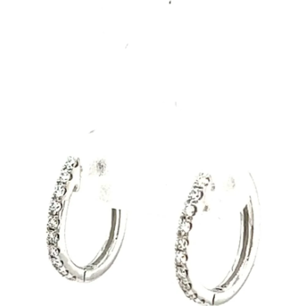 18K White Gold Diamond Huggie Hoop Earrings by Afarin