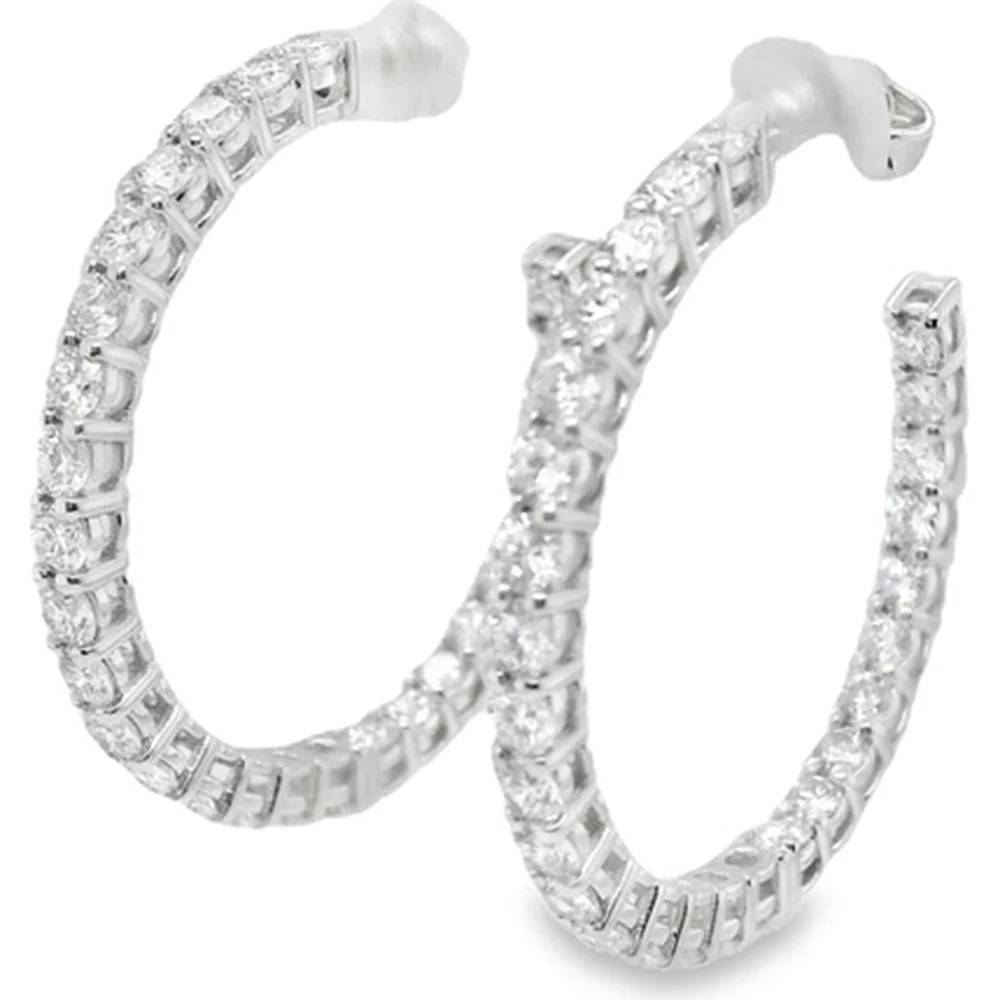 18K White Gold Diamond Medium Hoop Earrings by Afarin