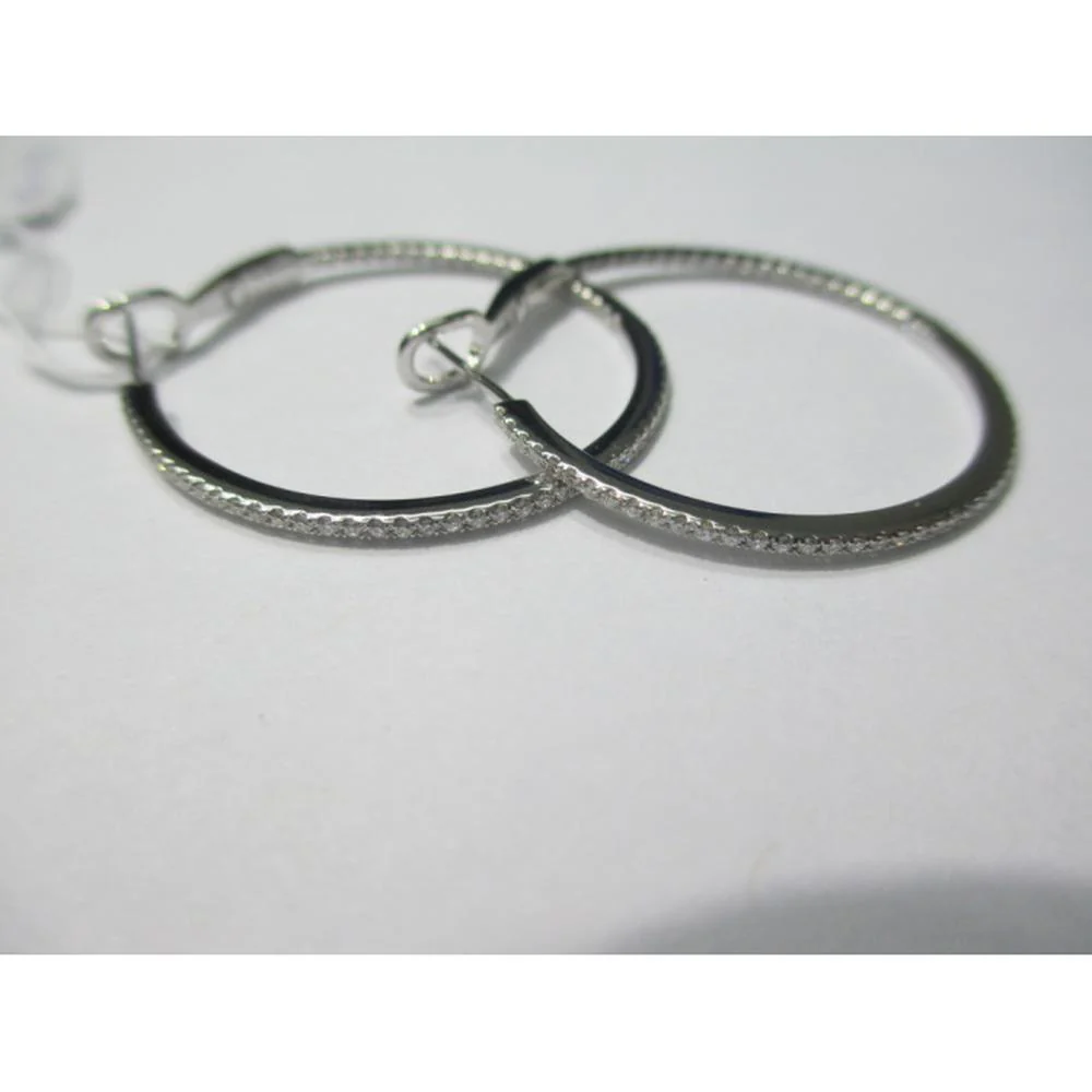 18K White Gold Diamond Medium Hoop Earrings by Afarin