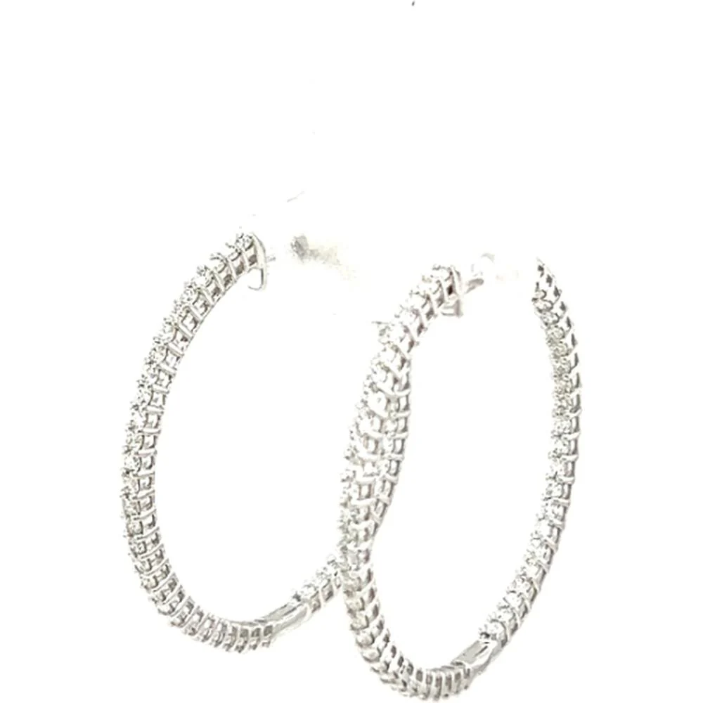 18K White Gold Diamond Medium Hoop Earrings by Afarin