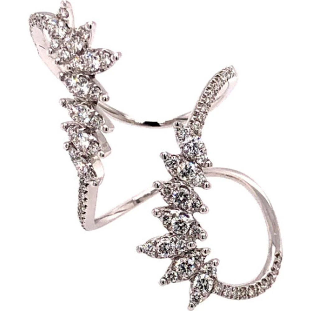 18K White Gold Diamond Medium Hoop Earrings with Starburst Motif by Afarin