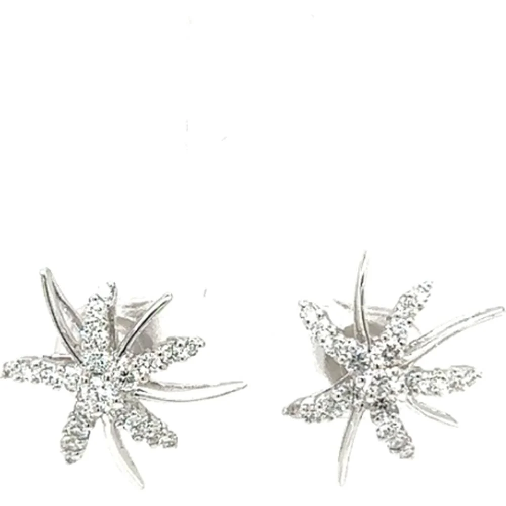 18K White Gold Diamond Motif Stud Earrings by Afarin
