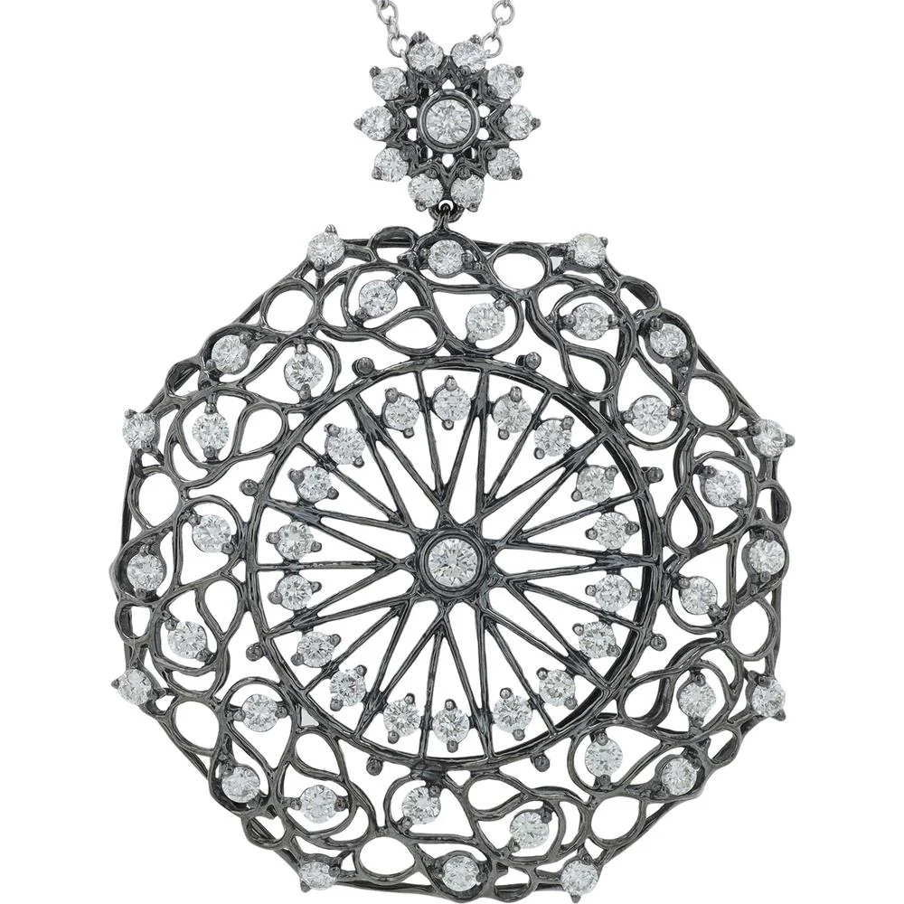 18K White Gold Diamond Pendant Necklace with 2.00 Carat Total Round Diamonds