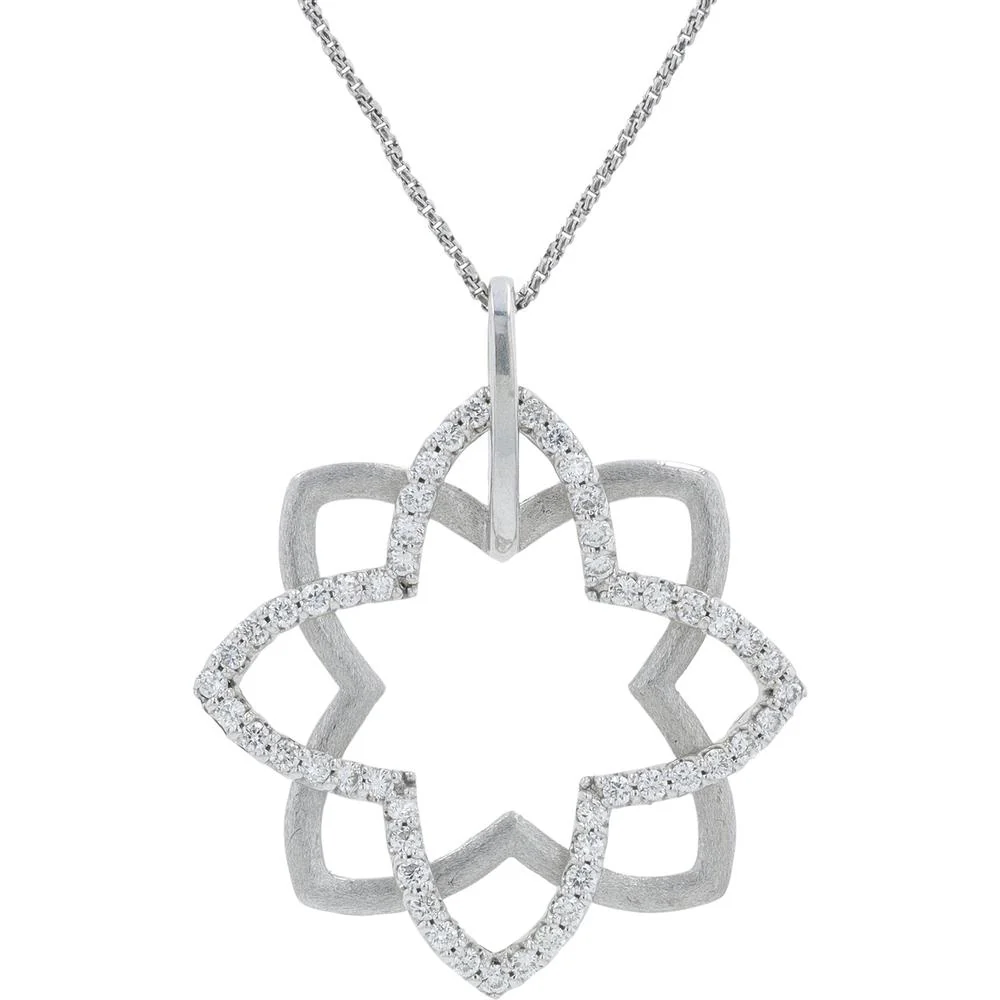 18K White Gold Diamond Pendant Necklace with Geometric Flower Design - 0.52 Carat Total Diamond Weight