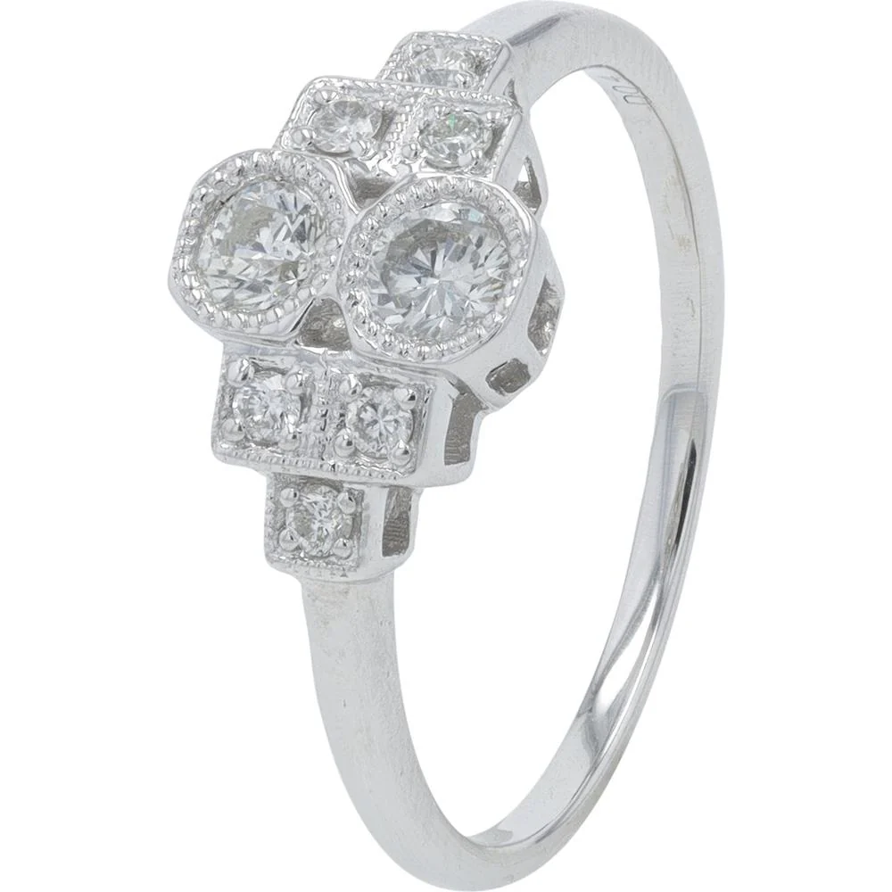 18K White Gold Diamond Ring with 0.40 Carat Round - Cut Diamonds and Milgrain Detailing
