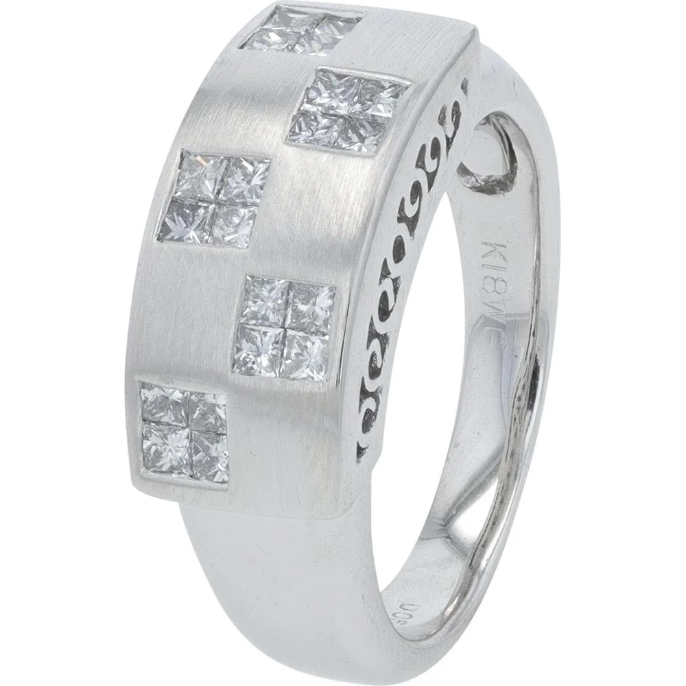 18K White Gold Diamond Ring with Princess Cut Square Diamonds - 0.54 Carat Total Diamond Weight