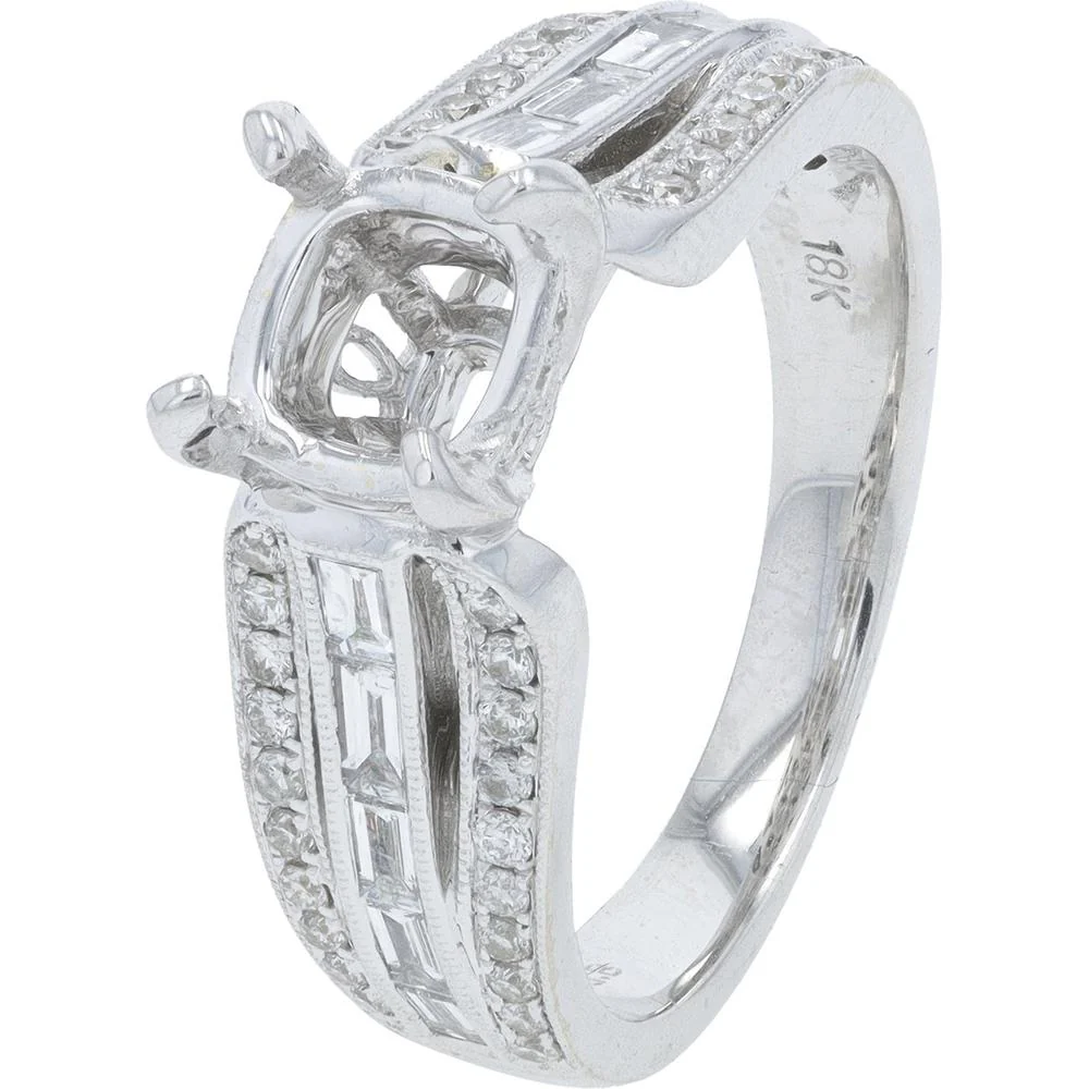18K White Gold Diamond Semi-Mount Engagement Ring with .70 Carat Total Diamond Weight