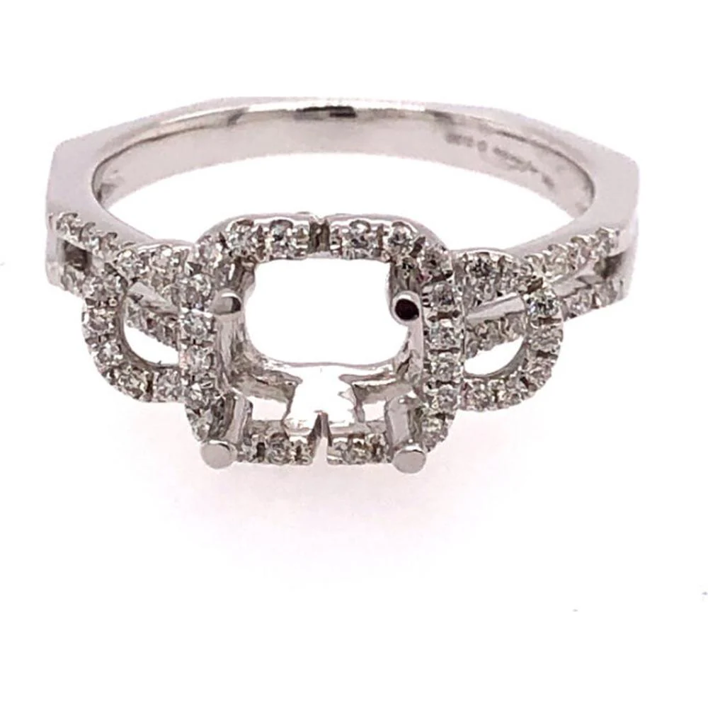 18K White Gold Diamond Semi-Mount Ring with Cushion-Shaped Halo Style Setting by Afarin