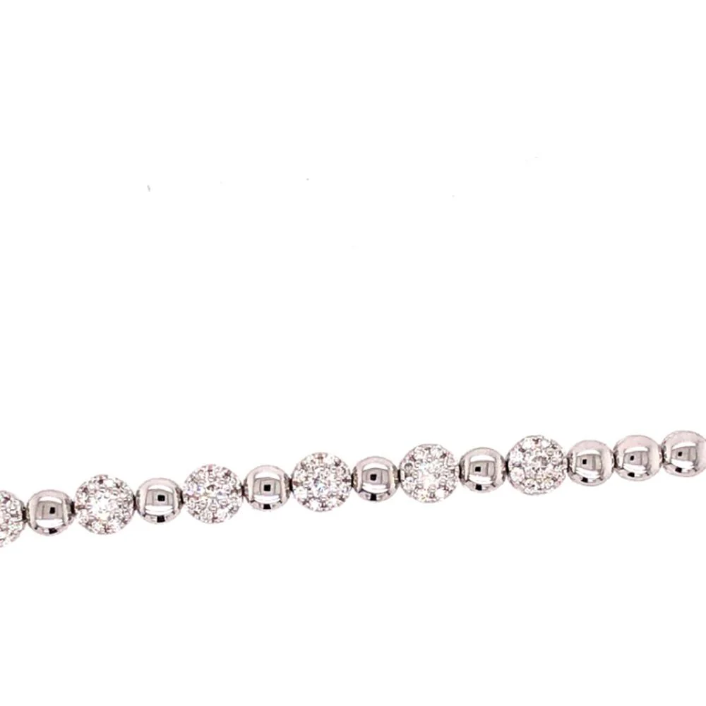 18K White Gold Diamond Station Bracelet with Alternating Polished Round Links by Afarin