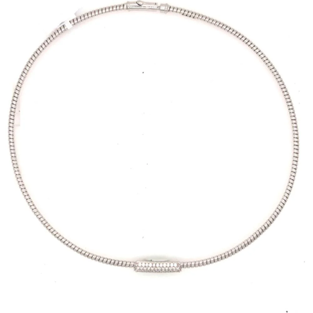 18K White Gold Diamond Station Necklace with Pavé Center Bar by Afarin