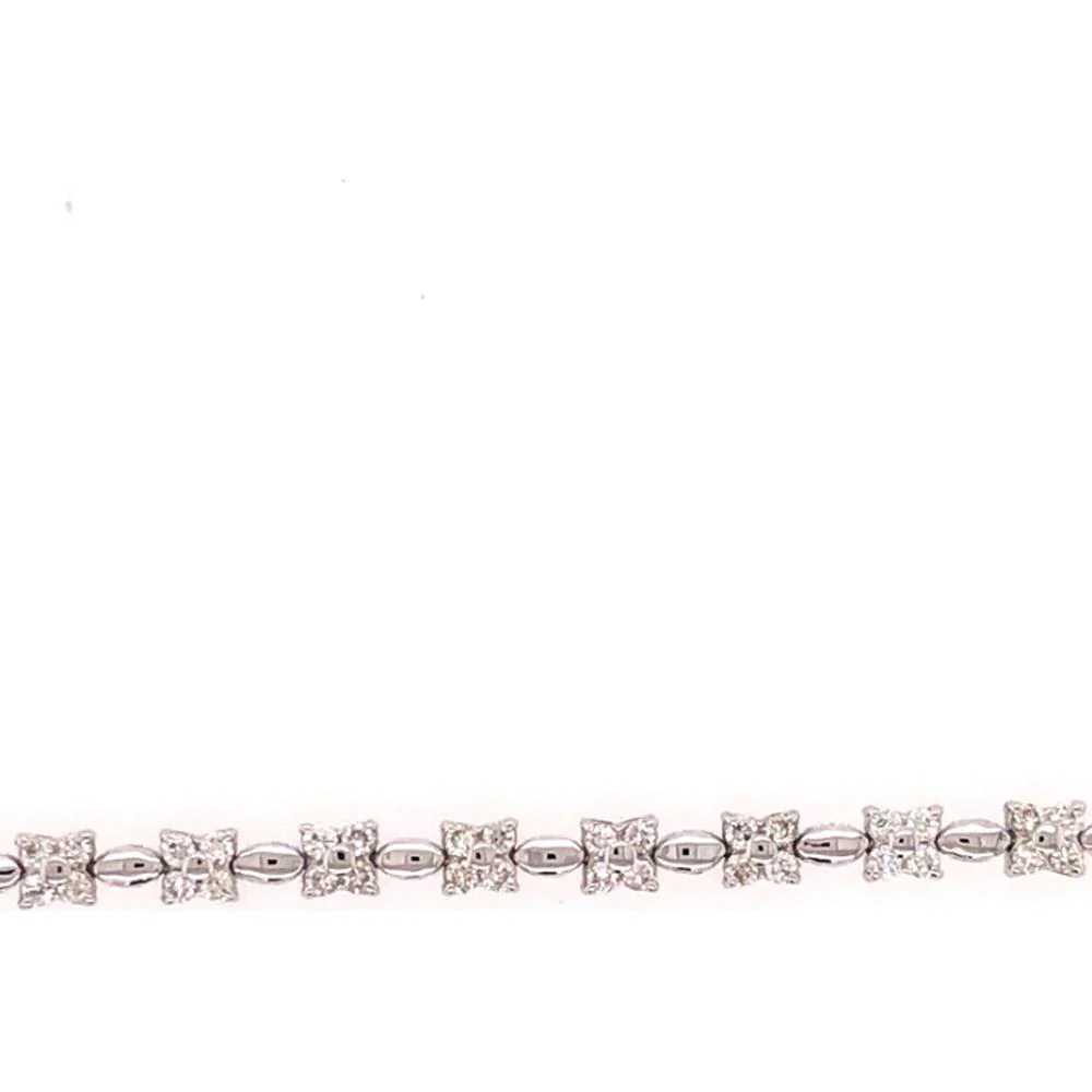18K White Gold Diamond Tennis Bracelet with Alternating Geometric Diamond Stations by Afarin