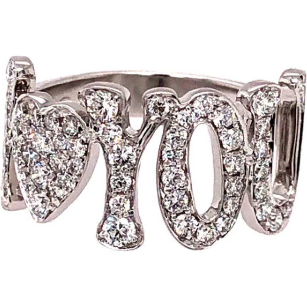 18K White Gold Diamond “YOU” Script Ring with Heart Motif by Afarin