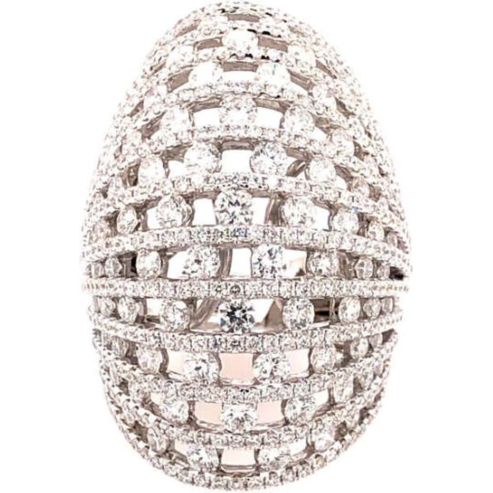 18K White Gold Domed Openwork Diamond Ring with Round Diamonds by Afarin