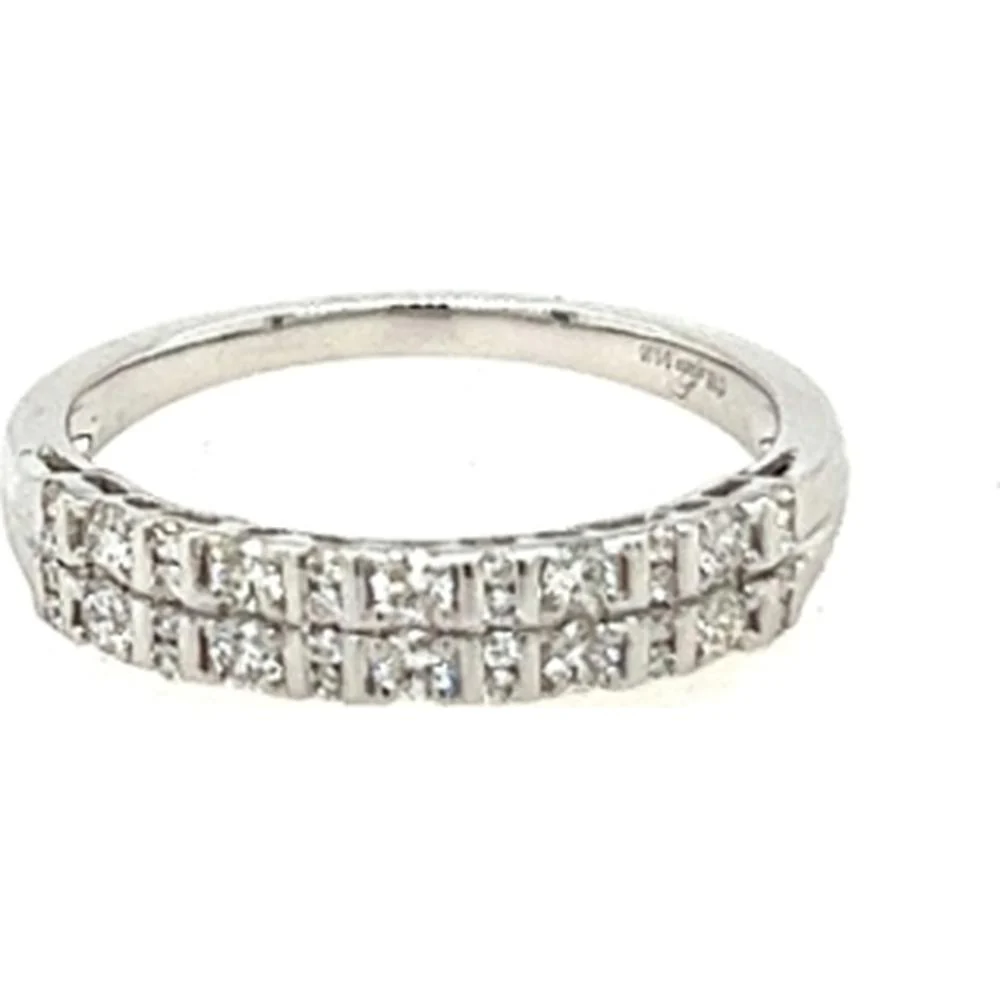 18K White Gold Double-Row Round Diamond Band Ring by Afarin