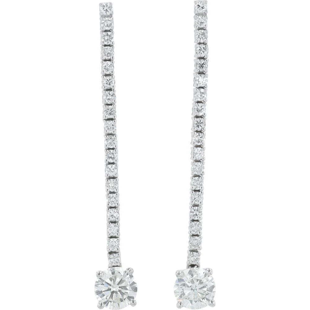 18K White Gold Drop Diamond Earrings - 2.10 Carat Total Diamond Weight