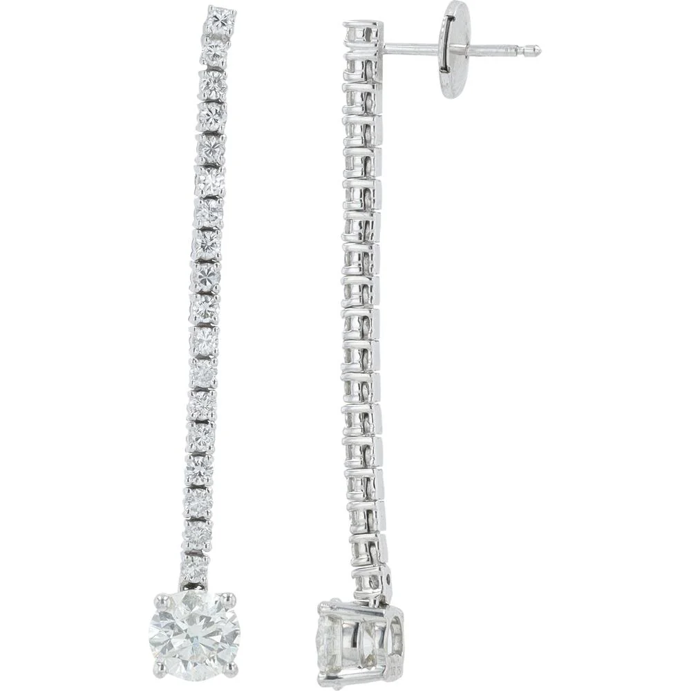 18K White Gold Drop Diamond Earrings - 2.10 Carat Total Diamond Weight - Image 2