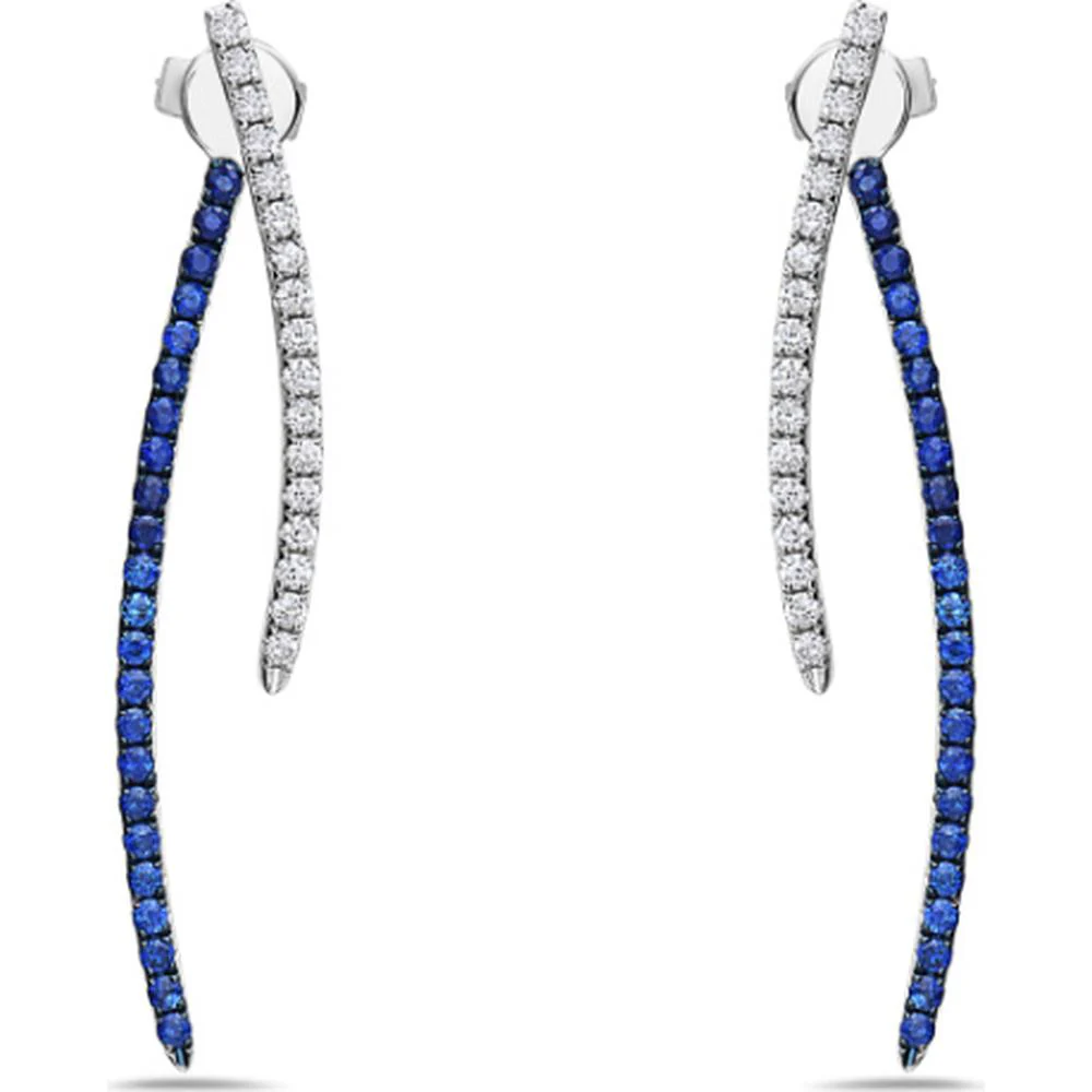 18K White Gold Drop Earrings with Blue Sapphires and Diamonds by Afarin