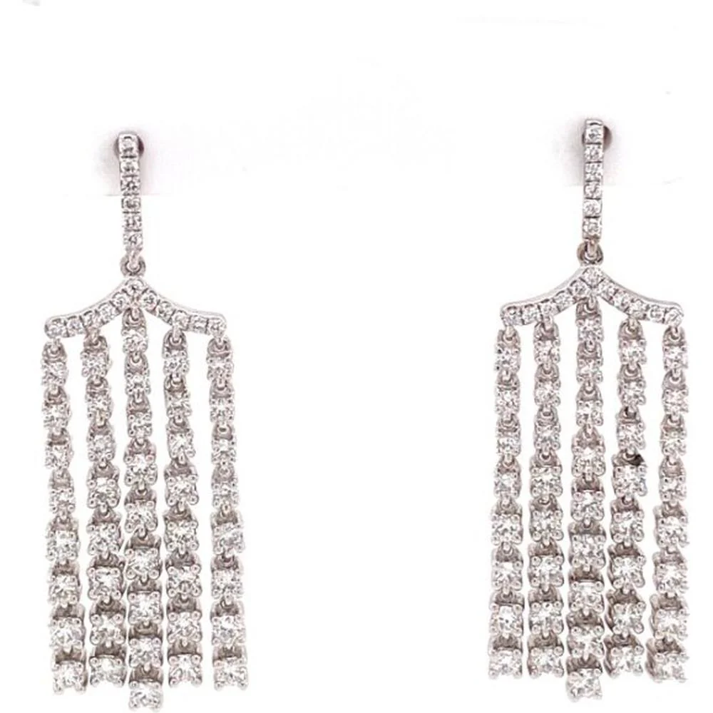 18K White Gold Drop Earrings with Round Diamonds by Afarin