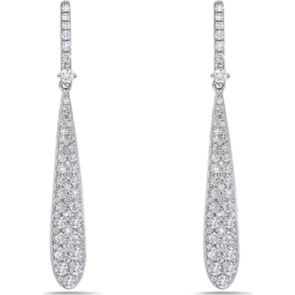 18K White Gold Elongated Diamond Drop Earrings with Pavé Set Round Diamonds by Afarin