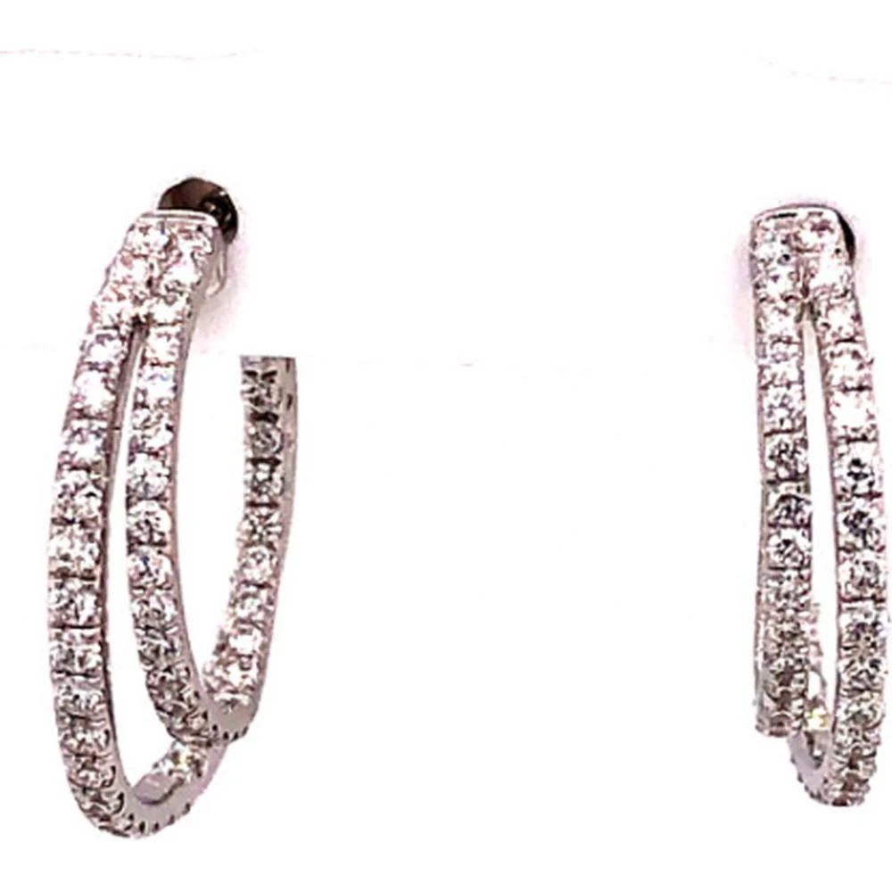 18K White Gold Elongated Diamond Huggie Hoop Earrings by Afarin