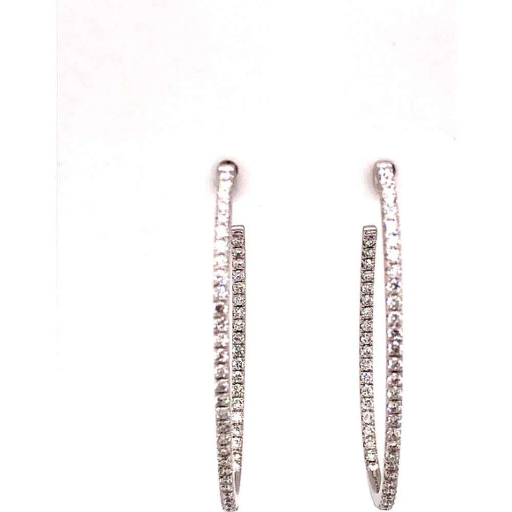18K White Gold Elongated Open Diamond Earrings by Afarin