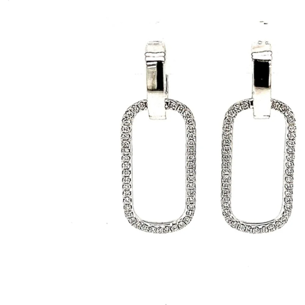 18K White Gold Elongated Open Oval Drop Earrings with Diamond Accents by Afarin