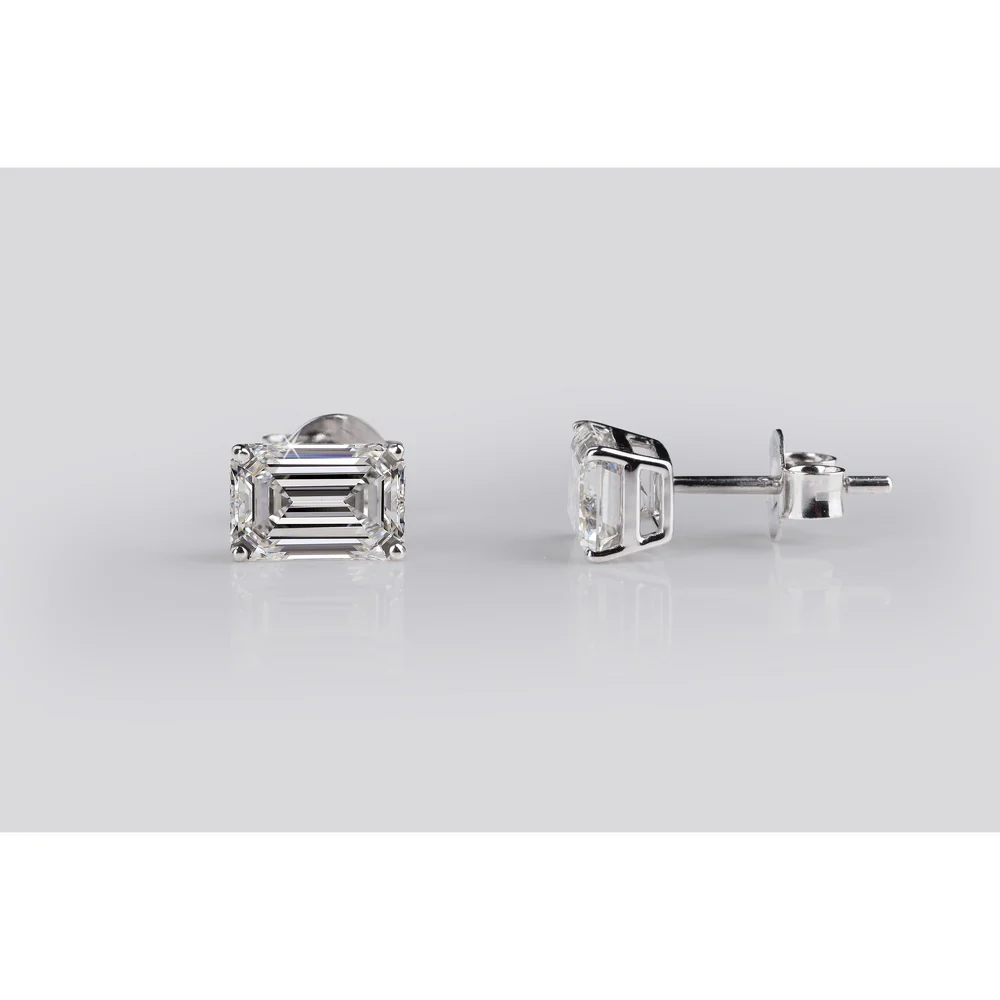 18K White Gold Emerald Cut Lab Diamond Stud Earrings - 2.09 Total Carat Weight, E-F Color, VS2 Clarity, IGI Certified - Covaloro Fine Jewelry