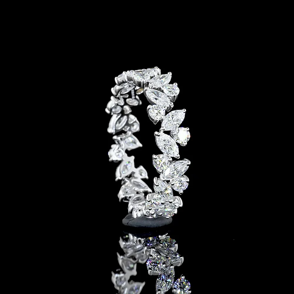 18K White Gold Eternity Band with 1.76 Carats Mixed Marquise and Brilliant Round Lab Diamonds in an Inclined Prong Setting - Covaloro Fine Jewelry - Image 2