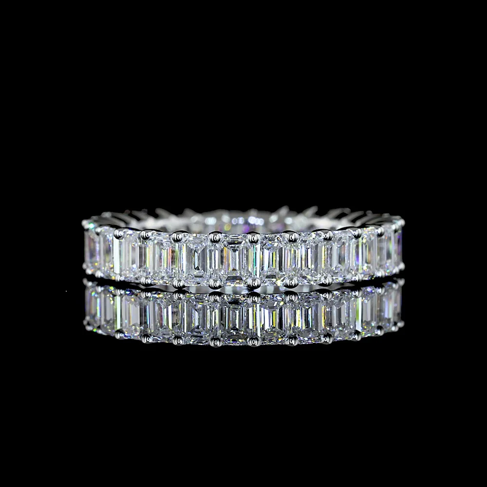 18K White Gold Eternity Band with 27 North-South Prong Set Emerald Cut Lab Diamonds - 3.20 Carat Total Weight, E-F Color VS Clarity - Covaloro Fine Jewelry