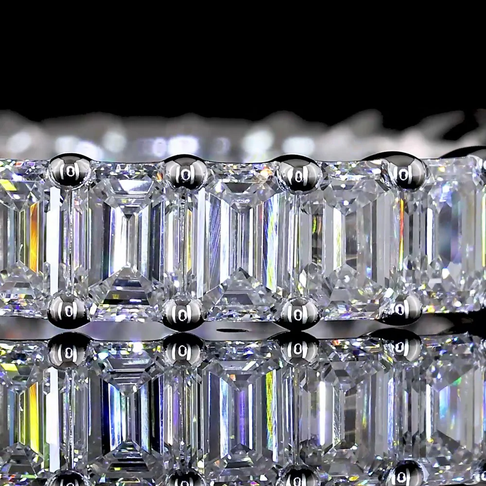 18K White Gold Eternity Band with 27 North-South Prong Set Emerald Cut Lab Diamonds - 3.20 Carat Total Weight, E-F Color VS Clarity - Covaloro Fine Jewelry - Image 2
