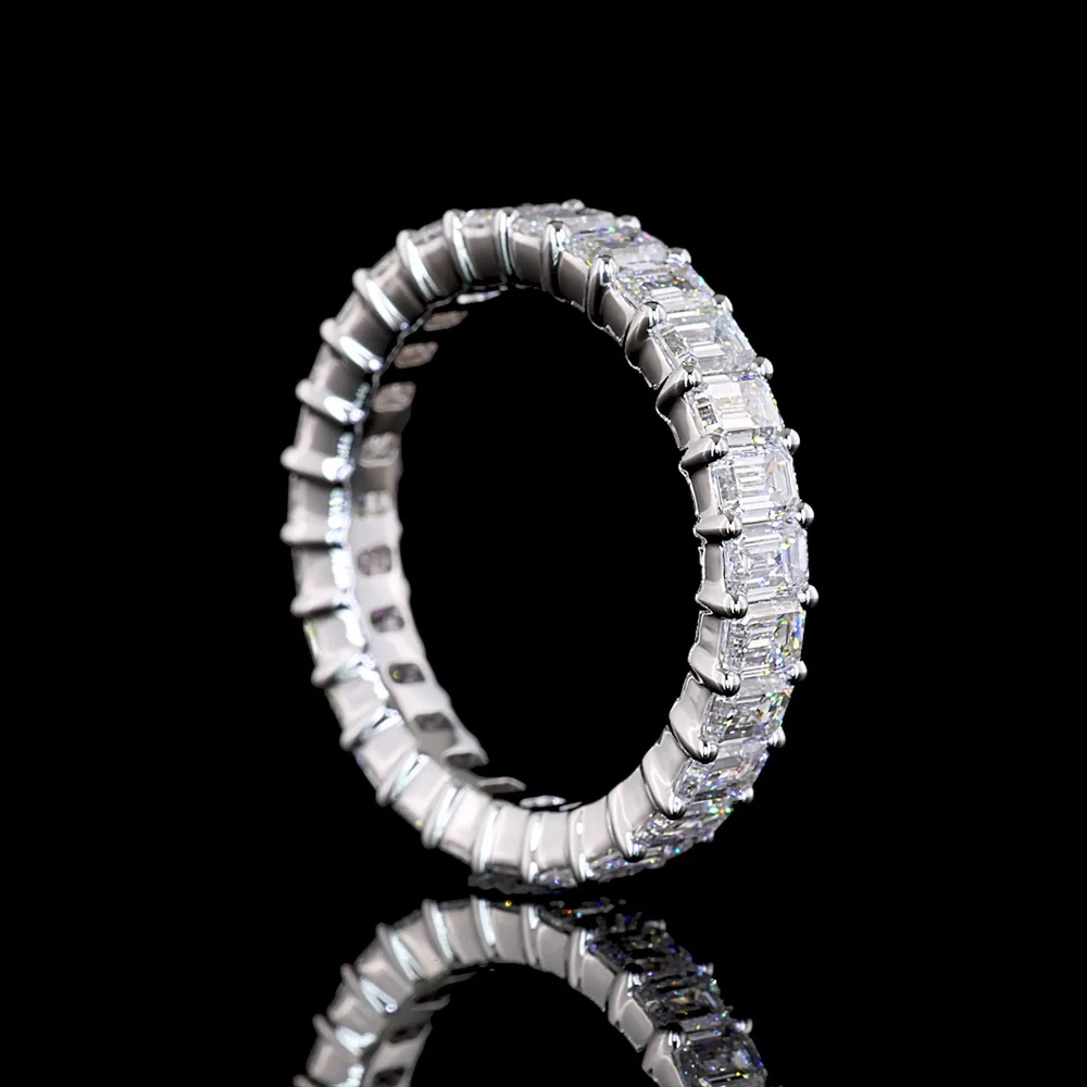 18K White Gold Eternity Band with 27 North-South Prong Set Emerald Cut Lab Diamonds - 3.20 Carat Total Weight, E-F Color VS Clarity - Covaloro Fine Jewelry - Image 3
