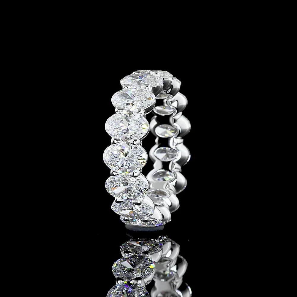 18K White Gold Eternity Band with North-South Prong Set Oval Cut Lab Diamonds - 7.51 Total Carat Weight, E-F Color, VS Clarity - Covaloro Fine Jewelry