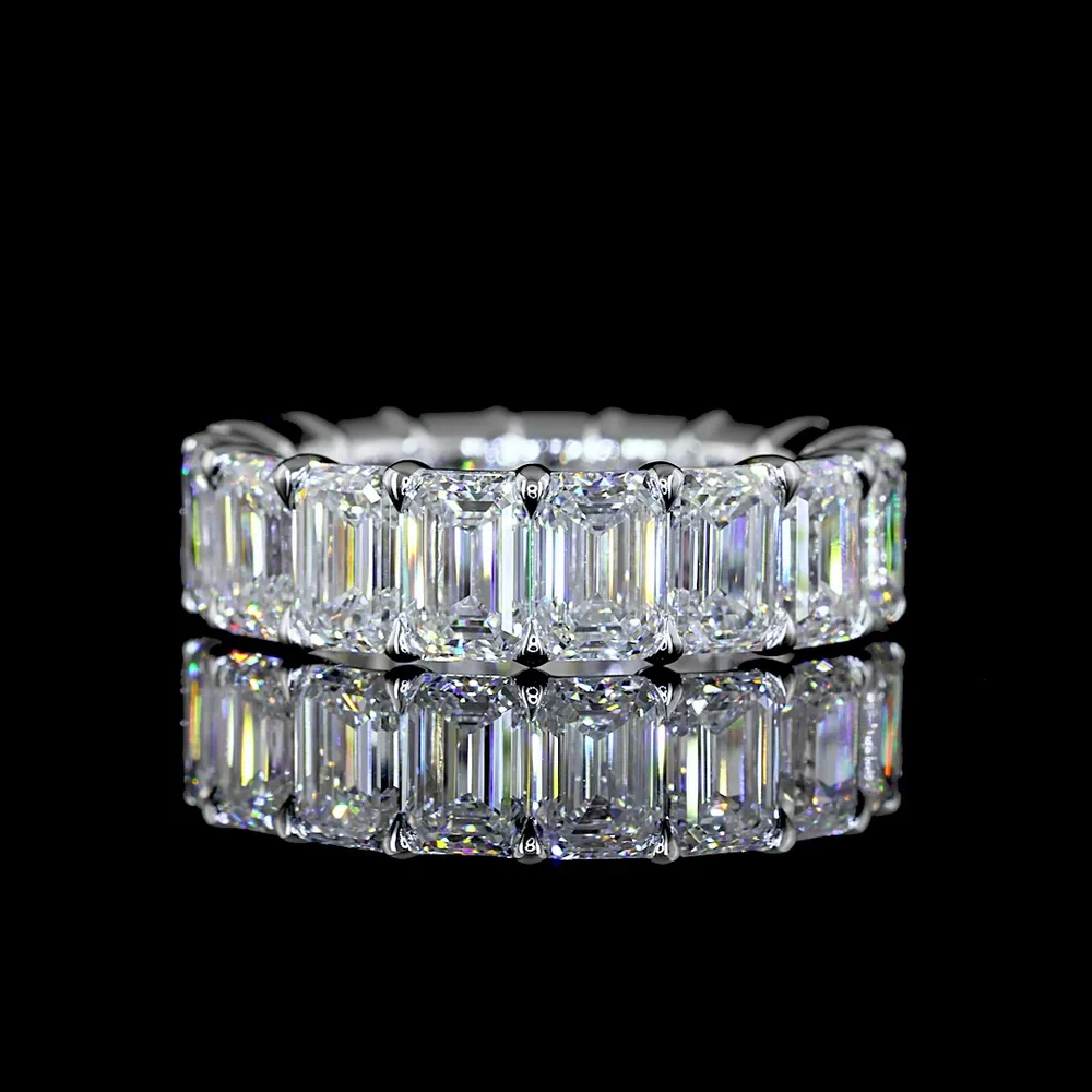 18K White Gold Eternity Band with Prong Set Emerald Cut Lab Diamonds - 8.02 Carat Total Weight, 17 Stones, E-F Color VS1 Clarity - Covaloro Fine Jewelry