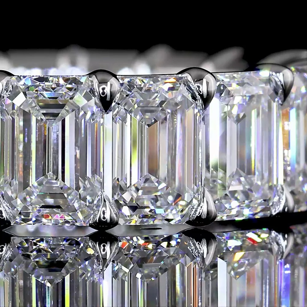 18K White Gold Eternity Band with Prong Set Emerald Cut Lab Diamonds - 8.02 Carat Total Weight, 17 Stones, E-F Color VS1 Clarity - Covaloro Fine Jewelry - Image 2