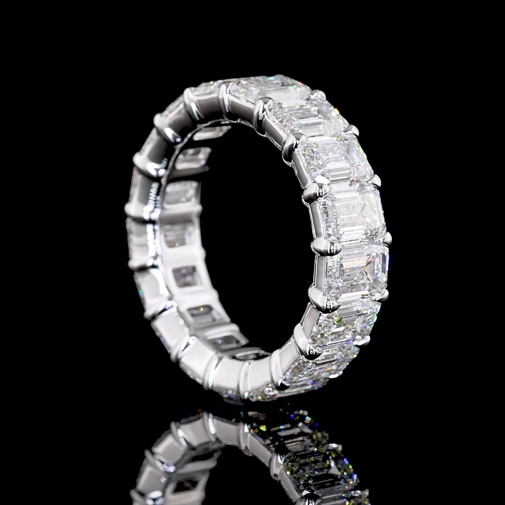 18K White Gold Eternity Band with Prong Set Emerald Cut Lab Diamonds - 8.02 Carat Total Weight, 17 Stones, E-F Color VS1 Clarity - Covaloro Fine Jewelry - Image 3