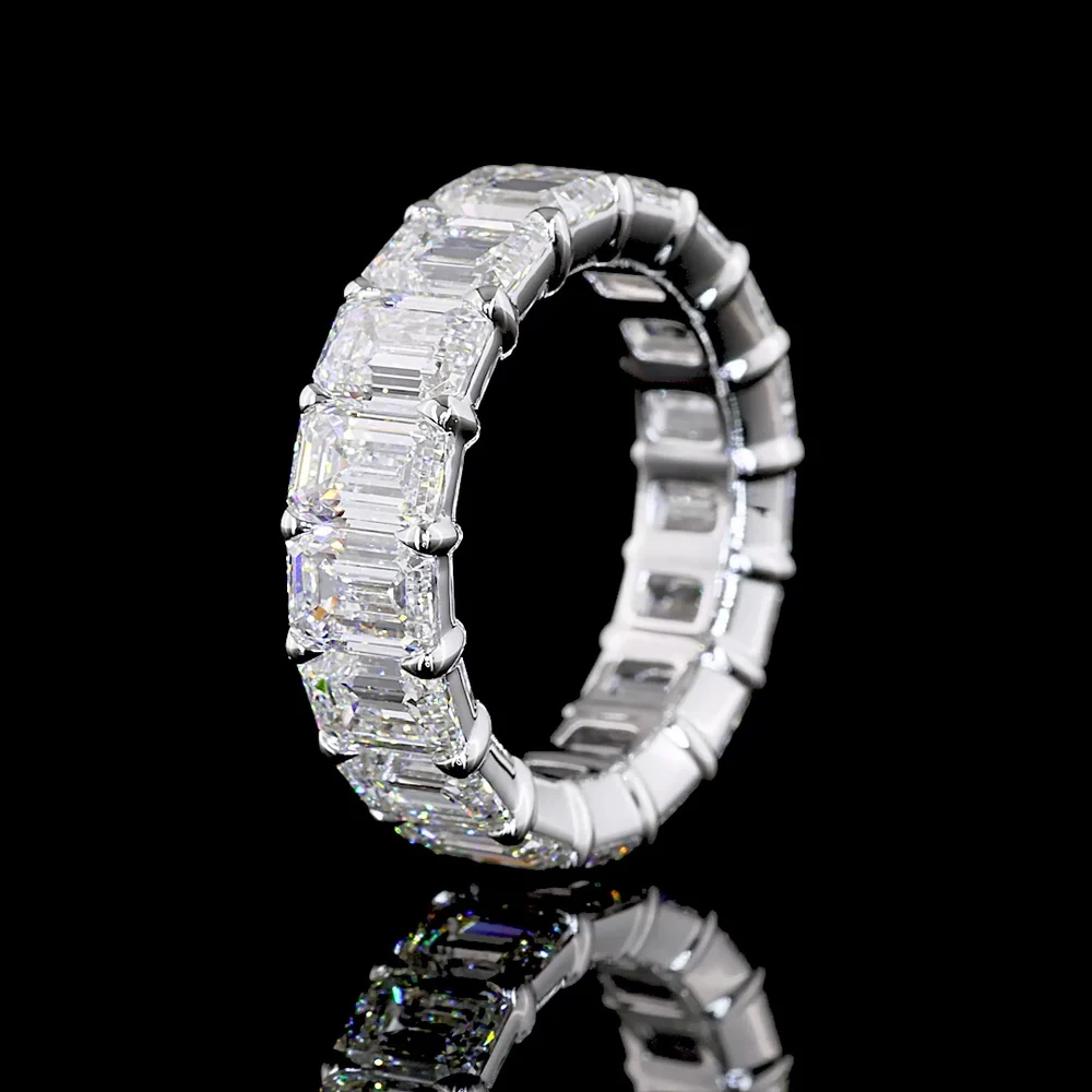 18K White Gold Eternity Band with Prong Set Emerald Cut Lab Diamonds - 8.02 Carat Total Weight, 17 Stones, E-F Color VS1 Clarity - Covaloro Fine Jewelry - Image 4
