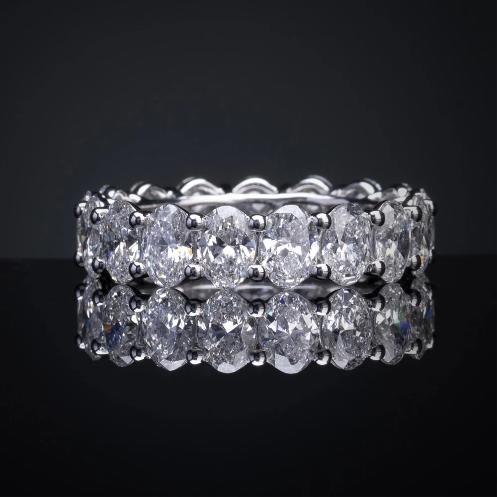 18K White Gold Eternity Band with Prong Set Oval Cut Lab Diamonds - 5.46 Carat Total Diamond Weight - Covaloro Fine Jewelry