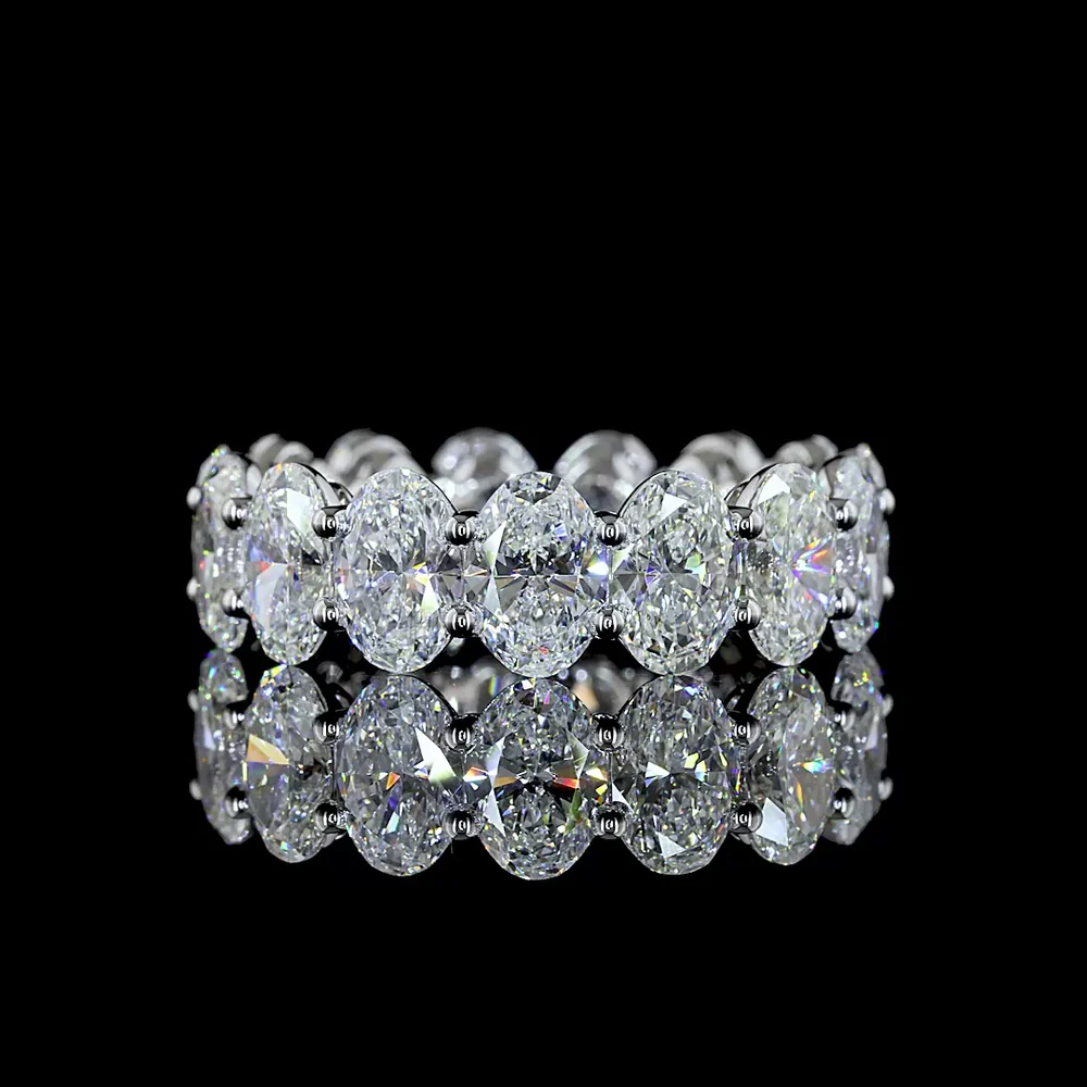 18K White Gold Eternity Band with Prong Set Oval Cut Lab Diamonds - 9.29 Carat Total Weight, E-F Color, VS1 Clarity - Covaloro Fine Jewelry