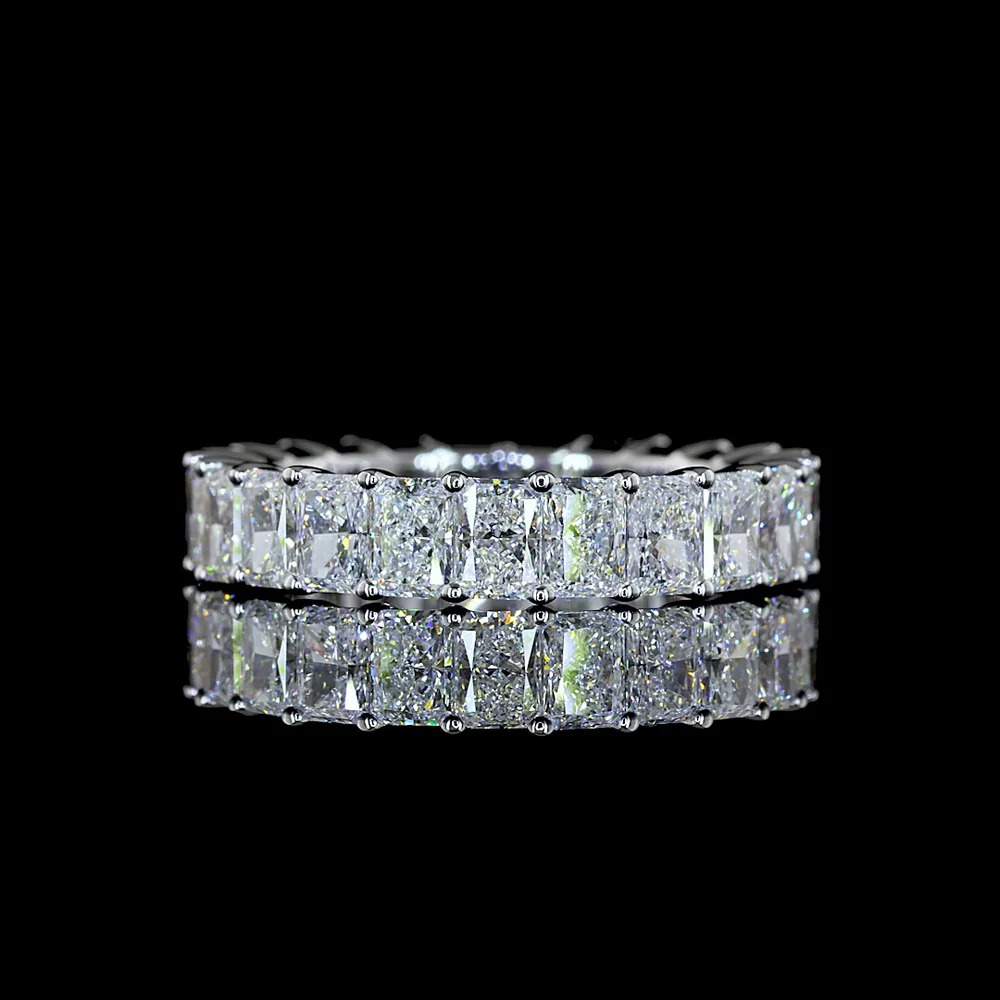 18K White Gold Eternity Band with Prong Set Radiant Cut Lab Diamonds - 3.74 Carat Total Diamond Weight - Covaloro Fine Jewelry