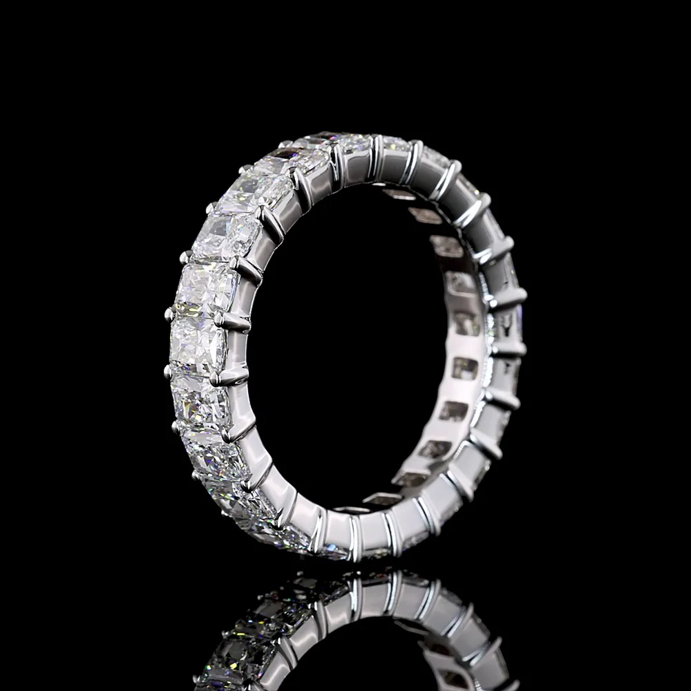 18K White Gold Eternity Band with Prong Set Radiant Cut Lab Diamonds - 3.74 Carat Total Diamond Weight - Covaloro Fine Jewelry - Image 4